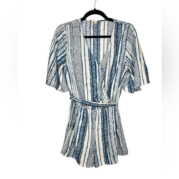 Tyche Pants - TYCHE Blue White Striped Belted Romper Size Medium